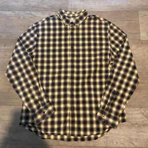 Navy Blue and Yellow Men’s Plaid Flannel Size XL.